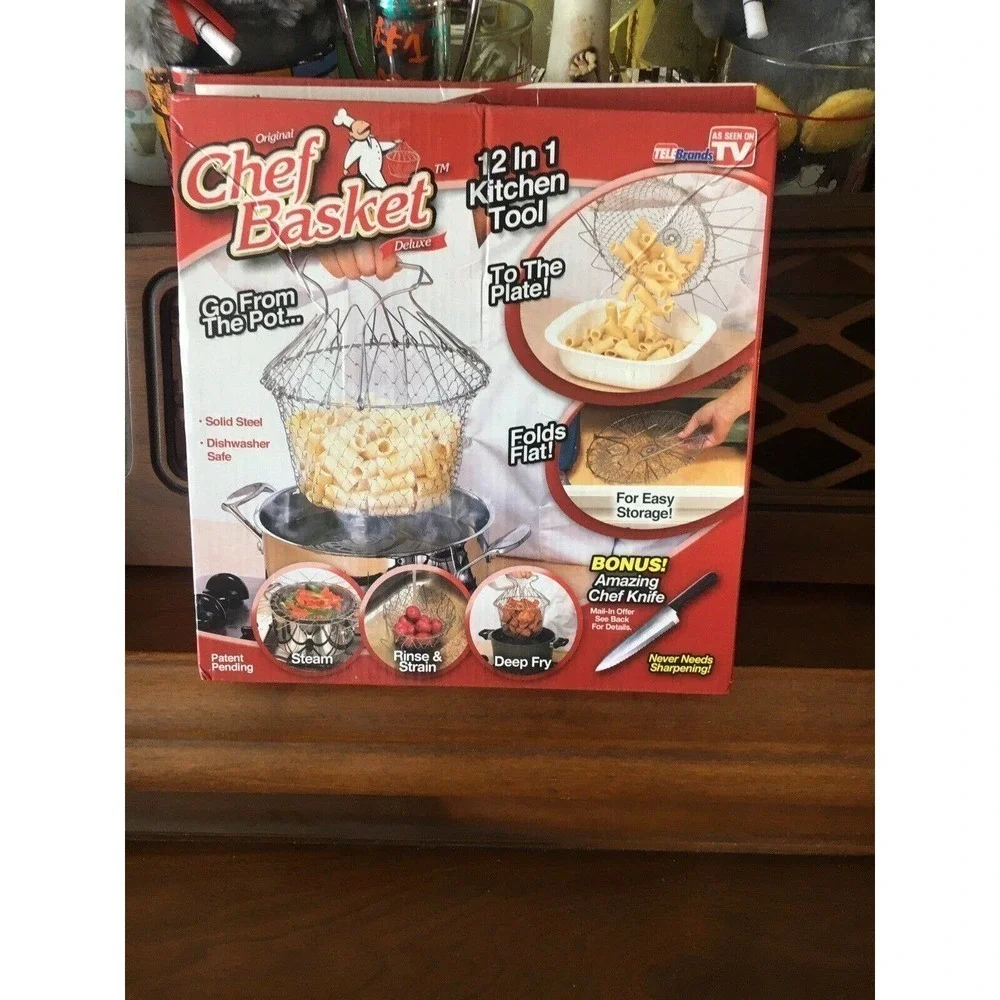 Original Chef Basket 12 in 1 Kitchen Tool Steam, Rinse, Fry, Knife not Included